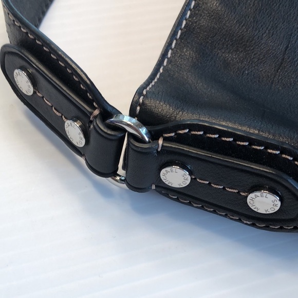 MICHAEL MICHAEL KORS Large Black Leather Tote Shoulder Bag Purse Silver Studs - Picture 6 of 16